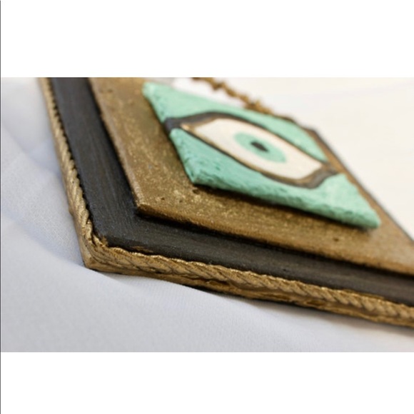 Evil Eye Painting Teal BlueShimmering Black Metallic Bronze Canvas Gold Rope - Picture 8 of 8
